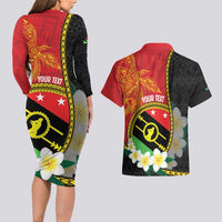 Personalised PNG Sauten Hailans Couples Matching Long Sleeve Bodycon Dress and Hawaiian Shirt Papua New Guinea Plumeria Melanesian Pattern LT14 - Polynesian Pride
