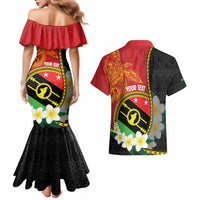 Personalised PNG Sauten Hailans Couples Matching Mermaid Dress and Hawaiian Shirt Papua New Guinea Plumeria Melanesian Pattern LT14 - Polynesian Pride