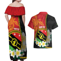Personalised PNG Sauten Hailans Couples Matching Off Shoulder Maxi Dress and Hawaiian Shirt Papua New Guinea Plumeria Melanesian Pattern LT14 - Polynesian Pride