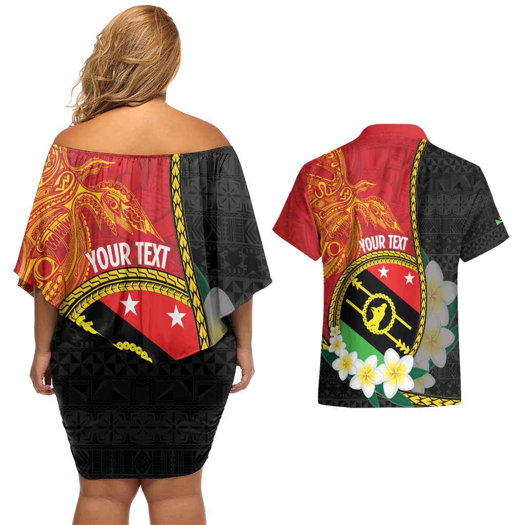 Personalised PNG Sauten Hailans Couples Matching Off Shoulder Short Dress and Hawaiian Shirt Papua New Guinea Plumeria Melanesian Pattern LT14 - Polynesian Pride