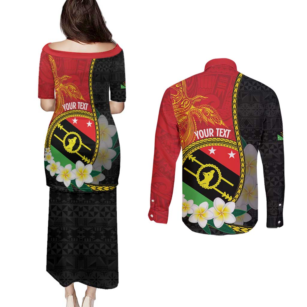 Personalised PNG Sauten Hailans Couples Matching Puletasi and Long Sleeve Button Shirt Papua New Guinea Plumeria Melanesian Pattern LT14 - Polynesian Pride