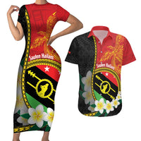 Personalised PNG Sauten Hailans Couples Matching Short Sleeve Bodycon Dress and Hawaiian Shirt Papua New Guinea Plumeria Melanesian Pattern LT14 Red - Polynesian Pride