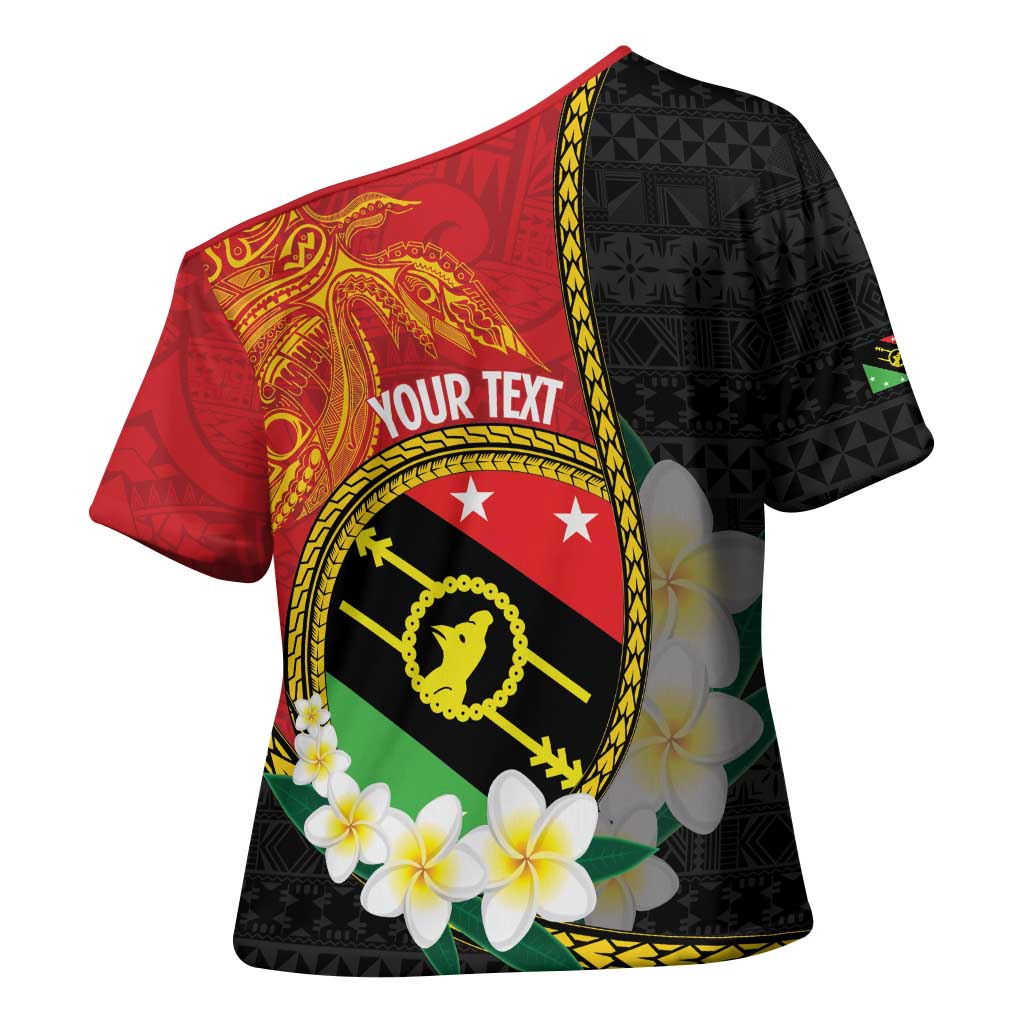 Personalised PNG Sauten Hailans Cross Shoulder Shirt Papua New Guinea Plumeria Melanesian Pattern LT14 - Polynesian Pride