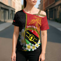 Personalised PNG Sauten Hailans Cross Shoulder Shirt Papua New Guinea Plumeria Melanesian Pattern LT14 - Polynesian Pride