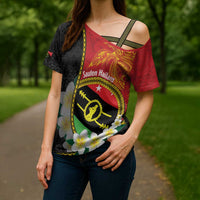 Personalised PNG Sauten Hailans Cross Shoulder Shirt Papua New Guinea Plumeria Melanesian Pattern LT14 - Polynesian Pride