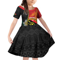 Personalised PNG Sauten Hailans Family Matching Off Shoulder Short Dress and Hawaiian Shirt Papua New Guinea Plumeria Melanesian Pattern LT14 Daughter's Dress Red - Polynesian Pride