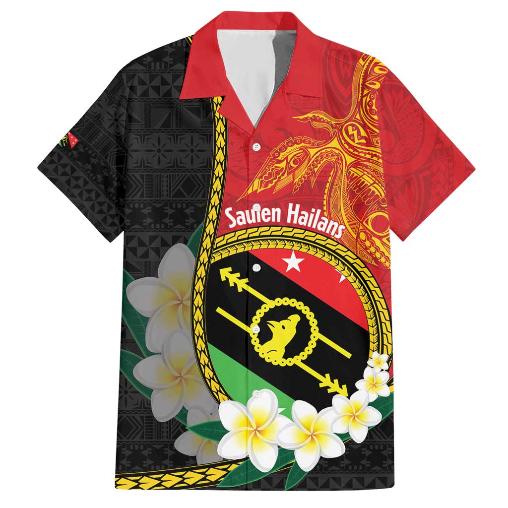 Personalised PNG Sauten Hailans Family Matching Short Sleeve Bodycon Dress and Hawaiian Shirt Papua New Guinea Plumeria Melanesian Pattern LT14 Dad's Shirt - Short Sleeve Red - Polynesian Pride