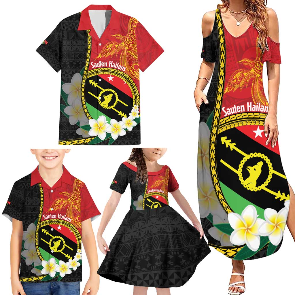 Personalised PNG Sauten Hailans Family Matching Summer Maxi Dress and Hawaiian Shirt Papua New Guinea Plumeria Melanesian Pattern LT14 - Polynesian Pride