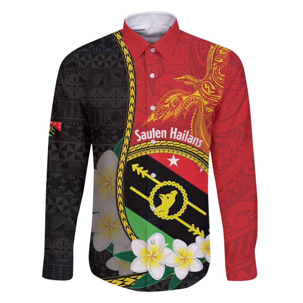Personalised PNG Sauten Hailans Family Matching Summer Maxi Dress and Hawaiian Shirt Papua New Guinea Plumeria Melanesian Pattern LT14 Dad's Shirt - Long Sleeve Red - Polynesian Pride