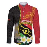 Personalised PNG Sauten Hailans Family Matching Tank Maxi Dress and Hawaiian Shirt Papua New Guinea Plumeria Melanesian Pattern LT14 Dad's Shirt - Long Sleeve Red - Polynesian Pride