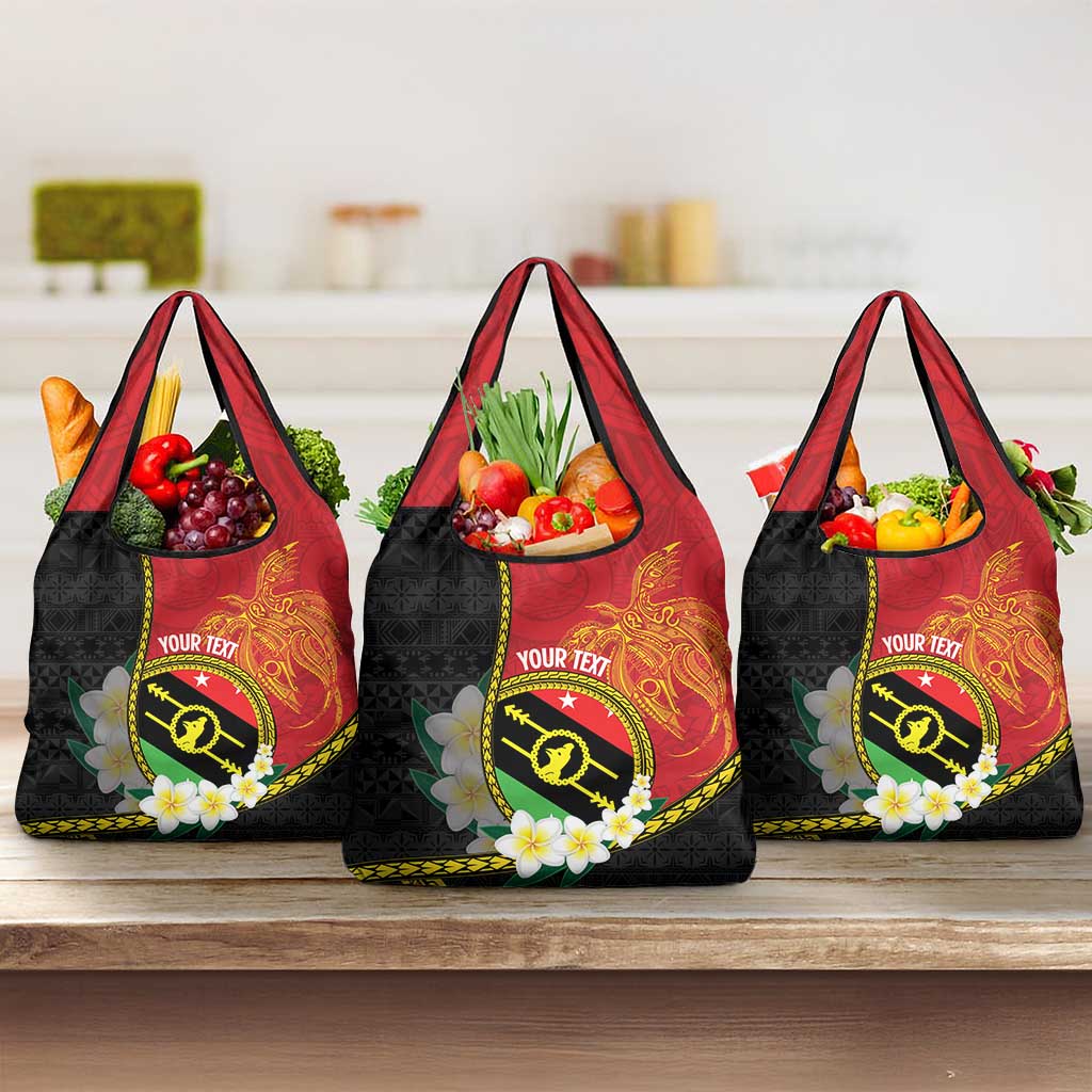 Personalised PNG Sauten Hailans Grocery Bag Papua New Guinea Plumeria Melanesian Pattern LT14 3-pack One Size Red - Polynesian Pride