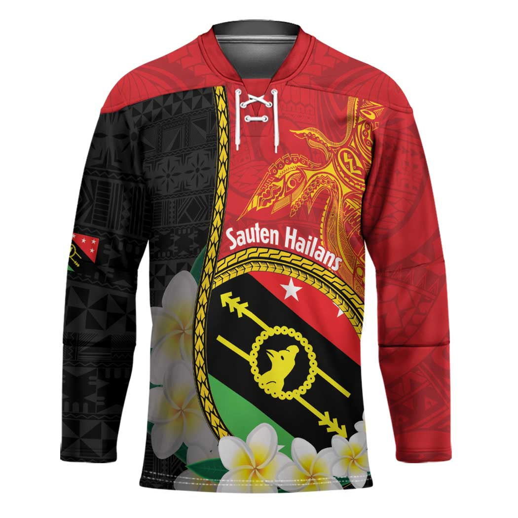 Personalised PNG Sauten Hailans Hockey Jersey Papua New Guinea Plumeria Melanesian Pattern LT14 Unisex Red - Polynesian Pride