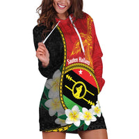 Personalised PNG Sauten Hailans Hoodie Dress Papua New Guinea Plumeria Melanesian Pattern LT14 Red - Polynesian Pride