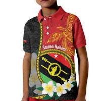 Personalised PNG Sauten Hailans Kid Polo Shirt Papua New Guinea Plumeria Melanesian Pattern LT14 Kid Red - Polynesian Pride