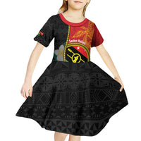 Personalised PNG Sauten Hailans Kid Short Sleeve Dress Papua New Guinea Plumeria Melanesian Pattern LT14 - Polynesian Pride
