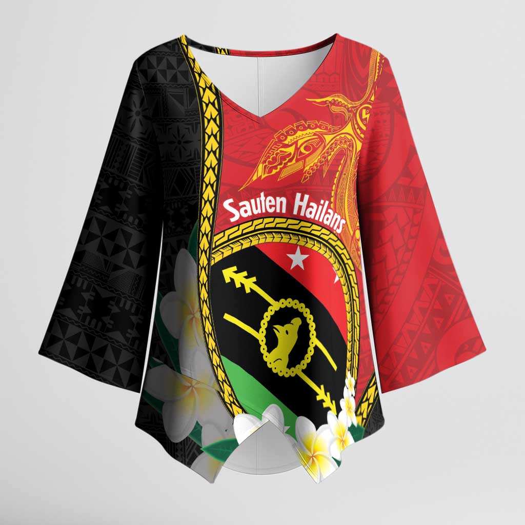 Personalised PNG Sauten Hailans Kimono Sleeve Blouse Papua New Guinea Plumeria Melanesian Pattern LT14 Female Red - Polynesian Pride