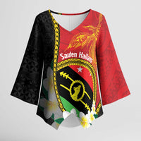 Personalised PNG Sauten Hailans Kimono Sleeve Blouse Papua New Guinea Plumeria Melanesian Pattern LT14 Female Red - Polynesian Pride