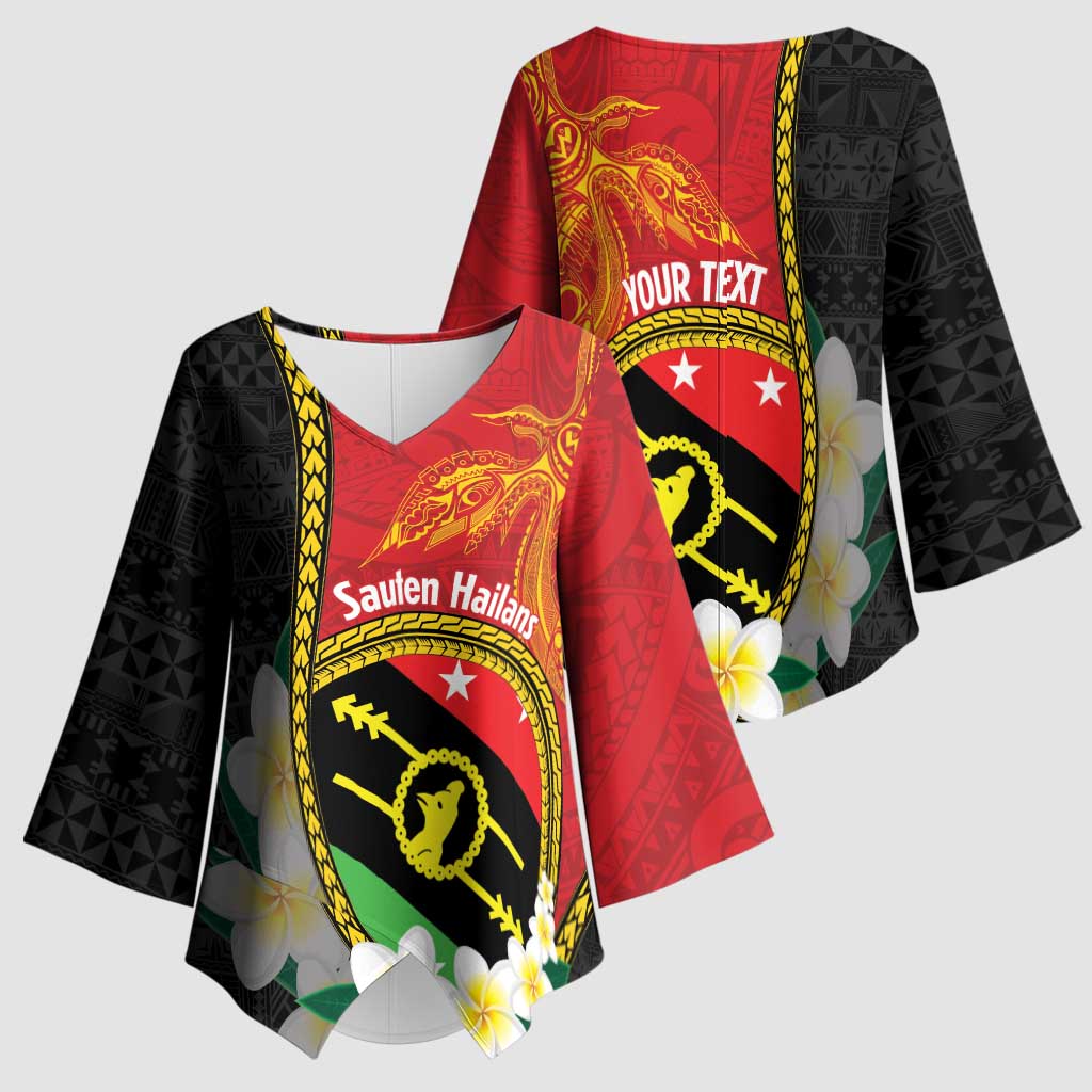 Personalised PNG Sauten Hailans Kimono Sleeve Blouse Papua New Guinea Plumeria Melanesian Pattern LT14 - Polynesian Pride