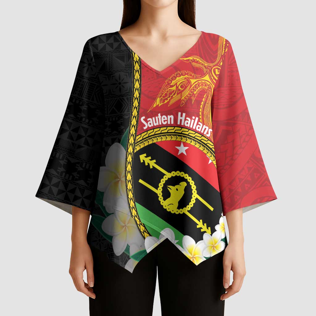 Personalised PNG Sauten Hailans Kimono Sleeve Blouse Papua New Guinea Plumeria Melanesian Pattern LT14 - Polynesian Pride