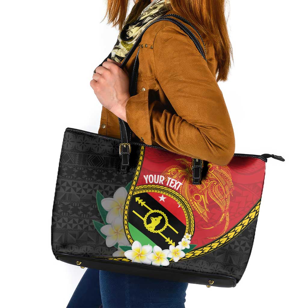 Personalised PNG Sauten Hailans Leather Tote Bag Papua New Guinea Plumeria Melanesian Pattern LT14 Red - Polynesian Pride