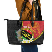 Personalised PNG Sauten Hailans Leather Tote Bag Papua New Guinea Plumeria Melanesian Pattern LT14 - Polynesian Pride