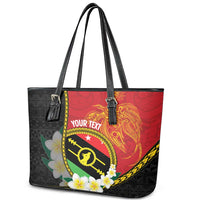 Personalised PNG Sauten Hailans Leather Tote Bag Papua New Guinea Plumeria Melanesian Pattern LT14 - Polynesian Pride