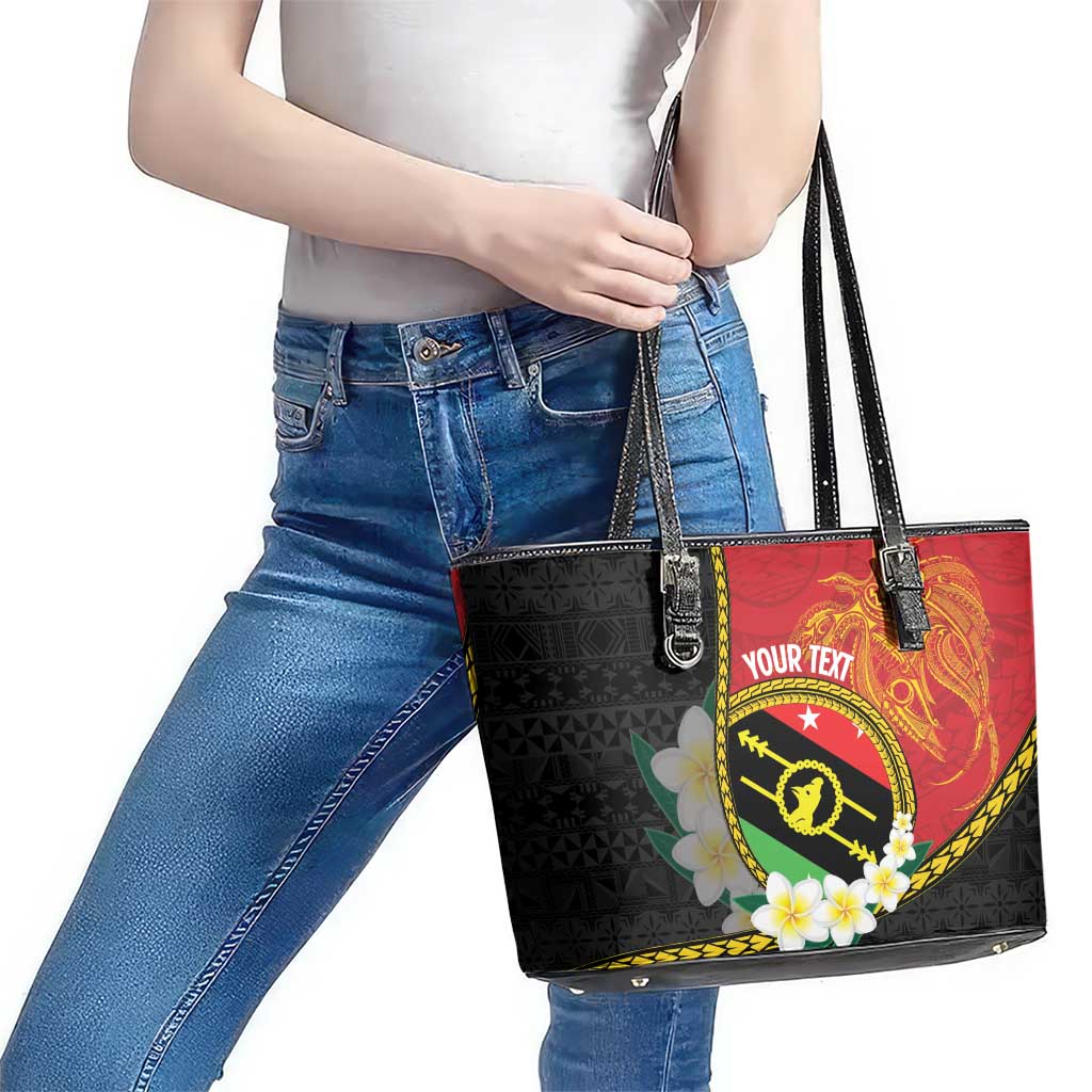Personalised PNG Sauten Hailans Leather Tote Bag Papua New Guinea Plumeria Melanesian Pattern LT14 - Polynesian Pride