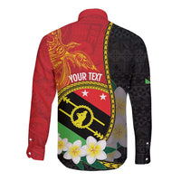 Personalised PNG Sauten Hailans Long Sleeve Button Shirt Papua New Guinea Plumeria Melanesian Pattern LT14 - Polynesian Pride
