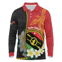 Personalised PNG Sauten Hailans Long Sleeve Polo Shirt Papua New Guinea Plumeria Melanesian Pattern LT14 Red - Polynesian Pride