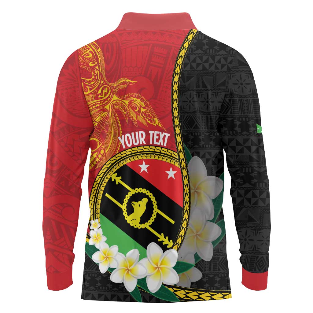 Personalised PNG Sauten Hailans Long Sleeve Polo Shirt Papua New Guinea Plumeria Melanesian Pattern LT14 - Polynesian Pride