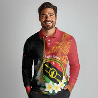 Personalised PNG Sauten Hailans Long Sleeve Polo Shirt Papua New Guinea Plumeria Melanesian Pattern LT14 - Polynesian Pride