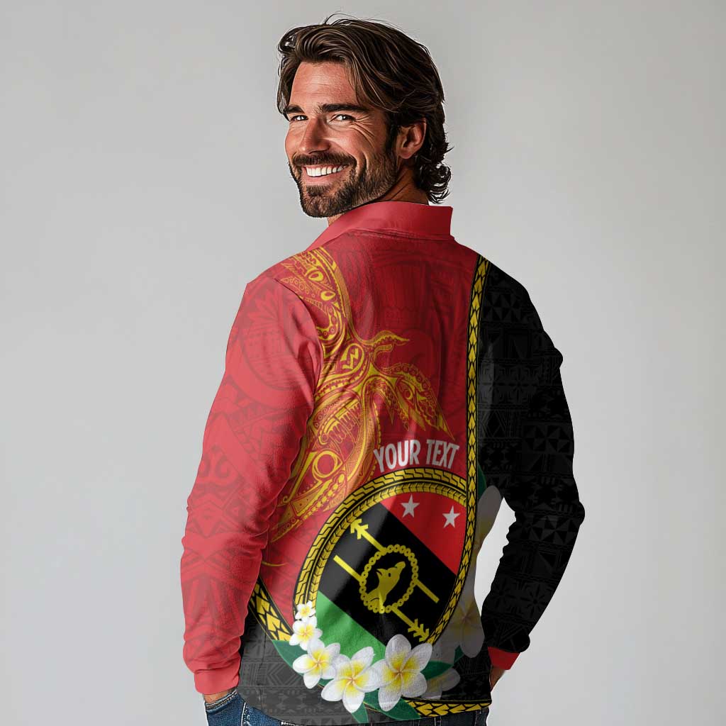 Personalised PNG Sauten Hailans Long Sleeve Polo Shirt Papua New Guinea Plumeria Melanesian Pattern LT14 - Polynesian Pride