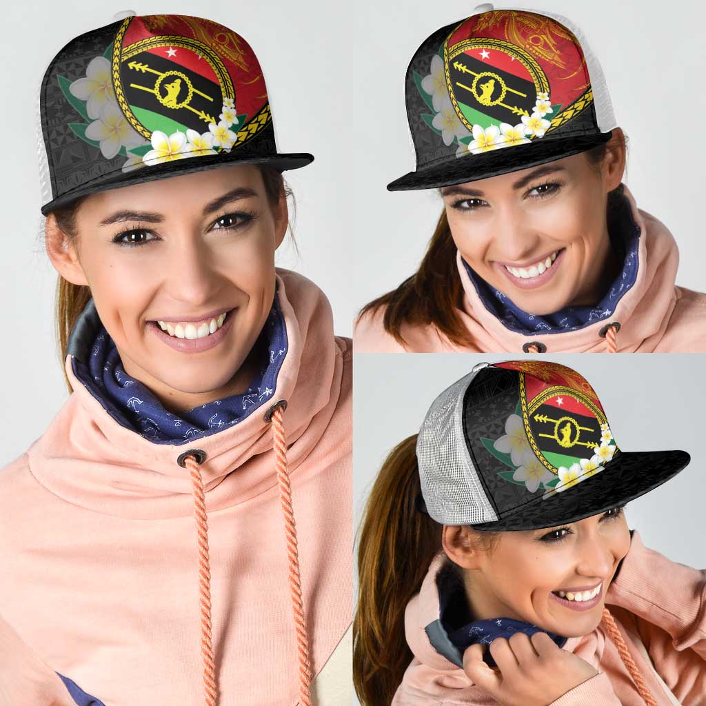 PNG Sauten Hailans Mesh Trucker Cap Papua New Guinea Plumeria Melanesian Pattern - Polynesian Pride