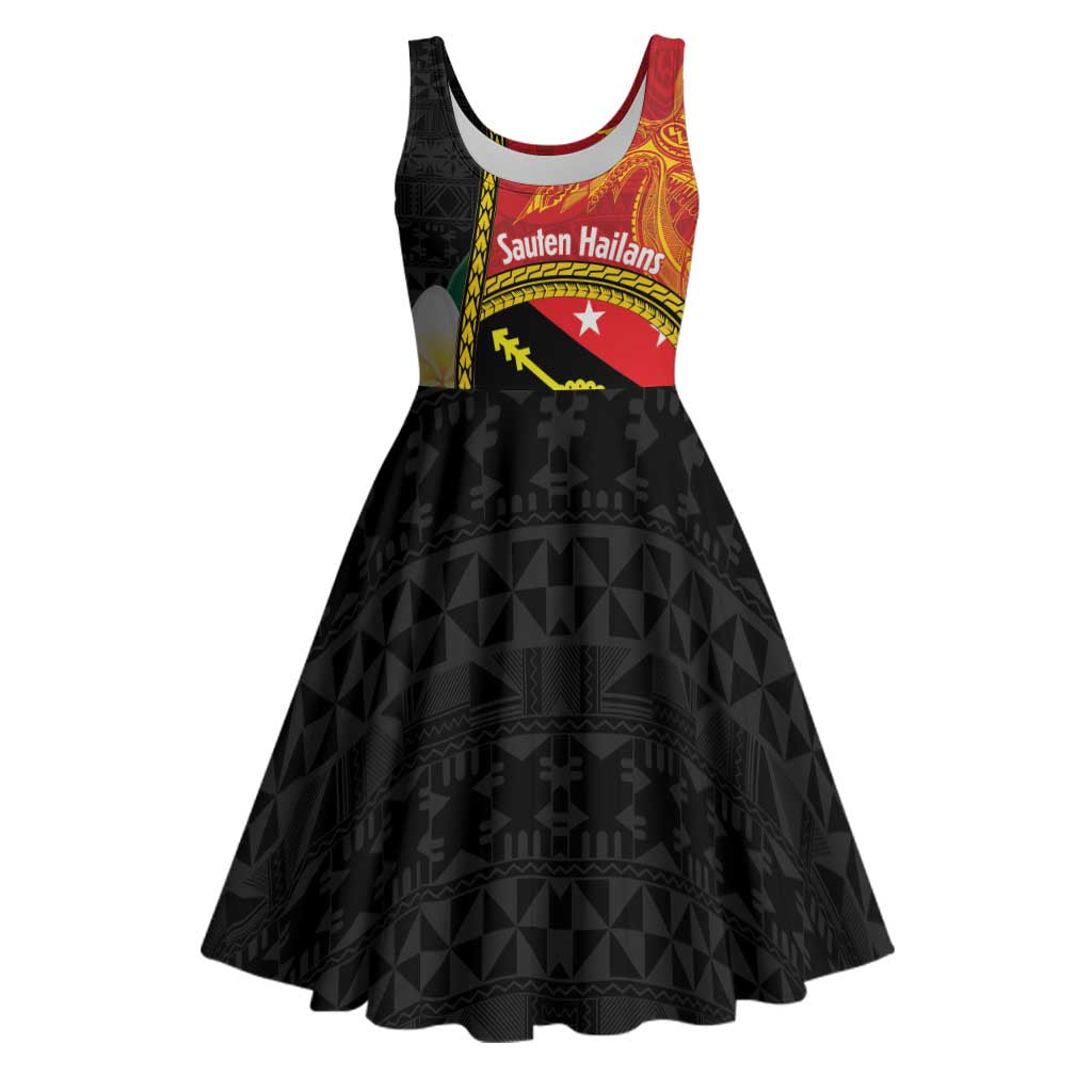 Personalised PNG Sauten Hailans Midi Dress Papua New Guinea Plumeria Melanesian Pattern LT14 Red - Polynesian Pride