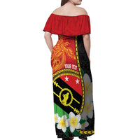 Personalised PNG Sauten Hailans Off Shoulder Maxi Dress Papua New Guinea Plumeria Melanesian Pattern LT14 - Polynesian Pride