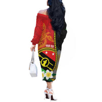 Personalised PNG Sauten Hailans Off The Shoulder Long Sleeve Dress Papua New Guinea Plumeria Melanesian Pattern LT14 - Polynesian Pride