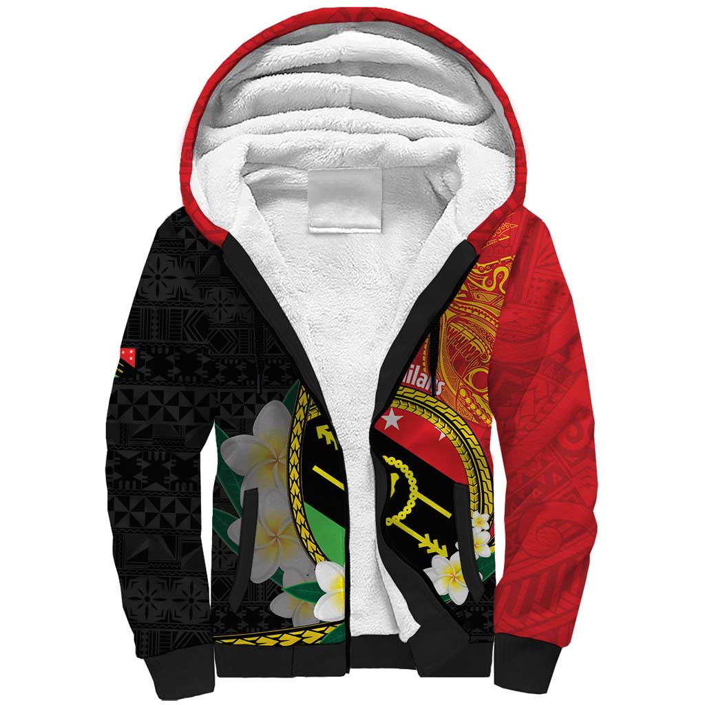 Personalised PNG Sauten Hailans Sherpa Hoodie Papua New Guinea Plumeria Melanesian Pattern LT14 Unisex Red - Polynesian Pride