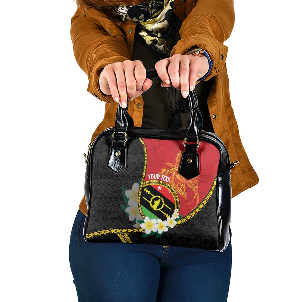 Personalised PNG Sauten Hailans Shoulder Handbag Papua New Guinea Plumeria Melanesian Pattern - Polynesian Pride