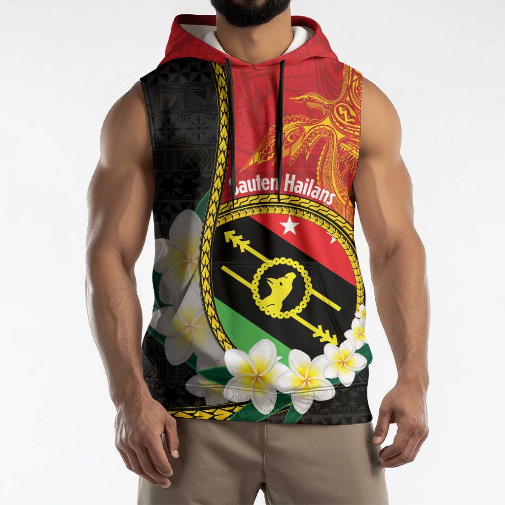 Personalised PNG Sauten Hailans Sleeveless Hoodie Papua New Guinea Plumeria Melanesian Pattern LT14 - Polynesian Pride