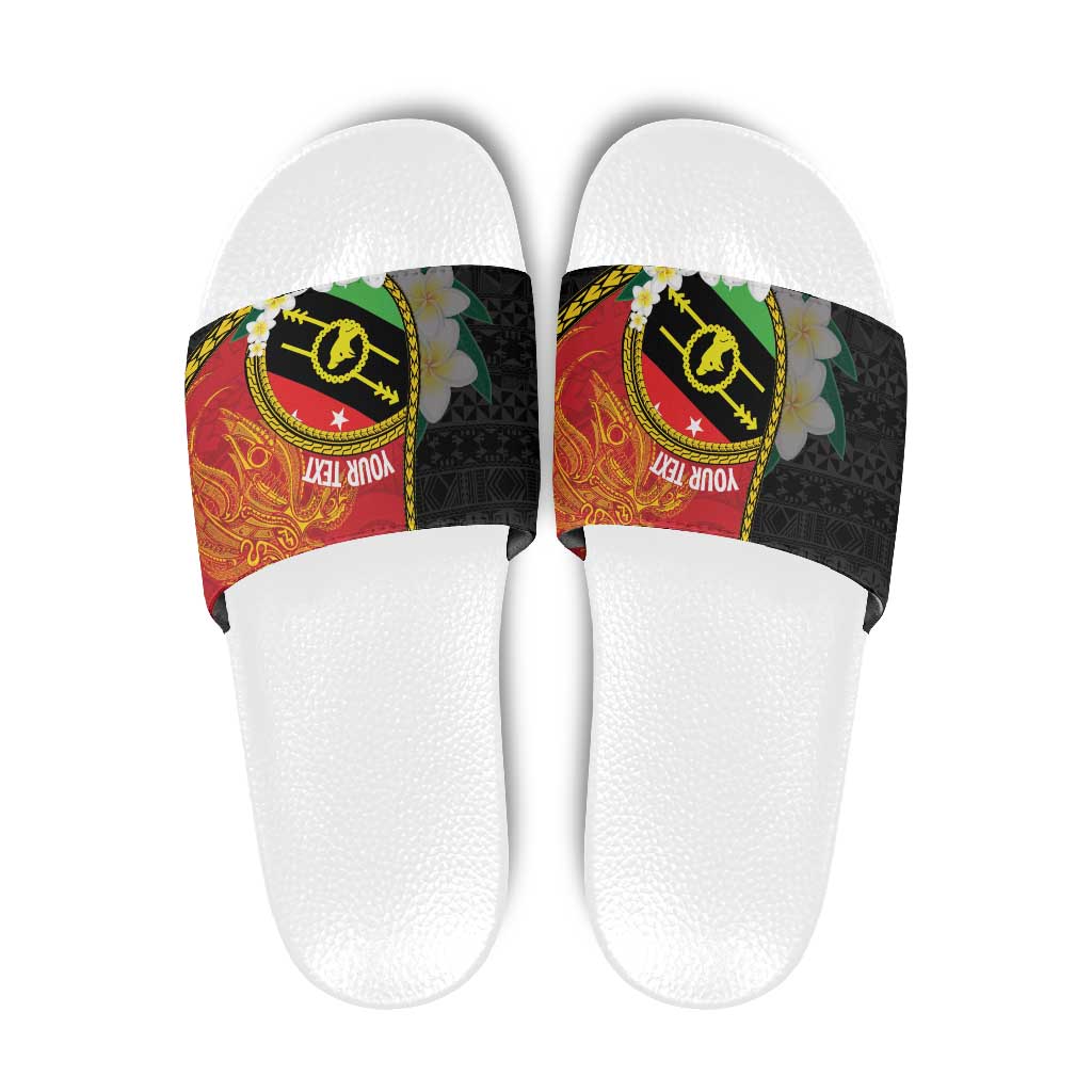Personalised PNG Sauten Hailans Slide Sandals Papua New Guinea Plumeria Melanesian Pattern - Polynesian Pride