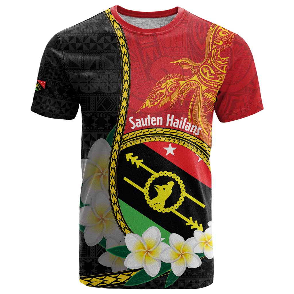 Personalised PNG Sauten Hailans T Shirt Papua New Guinea Plumeria Melanesian Pattern LT14 Red - Polynesian Pride