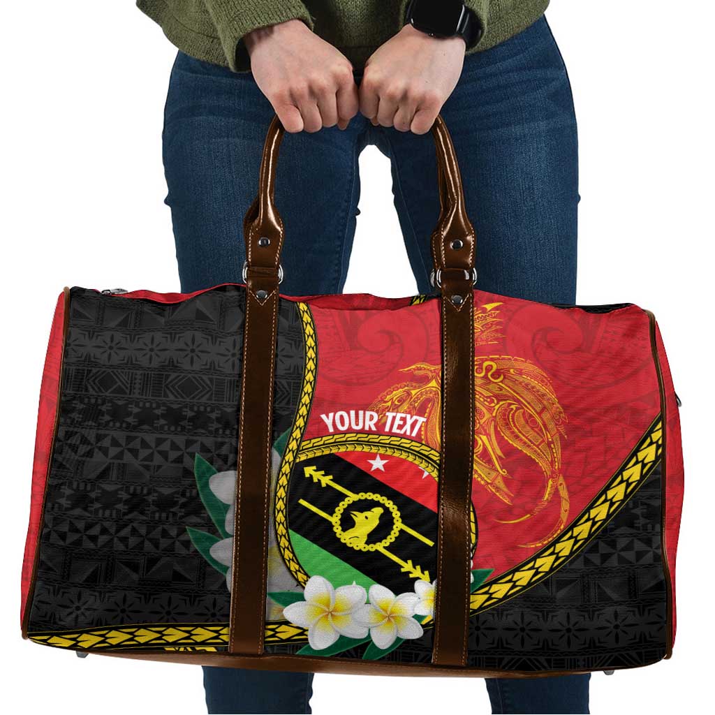 Personalised PNG Sauten Hailans Travel Bag Papua New Guinea Plumeria Melanesian Pattern LT14 Red - Polynesian Pride