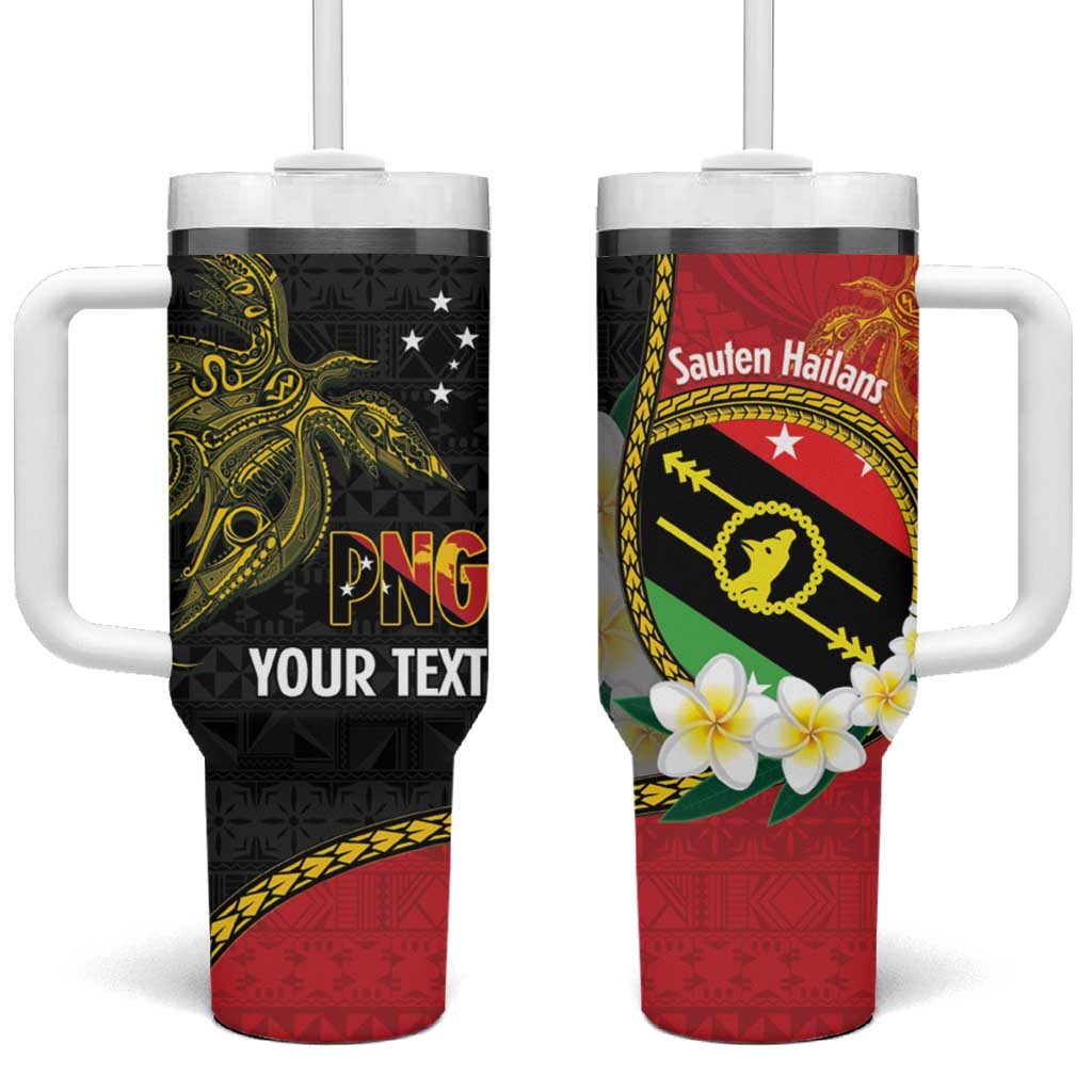 Personalised PNG Sauten Hailans Tumbler With Handle Papua New Guinea Plumeria Melanesian Pattern LT14 One Size: 40 oz Red - Polynesian Pride