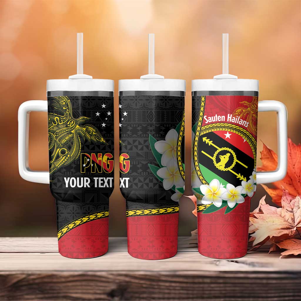 Personalised PNG Sauten Hailans Tumbler With Handle Papua New Guinea Plumeria Melanesian Pattern LT14 - Polynesian Pride