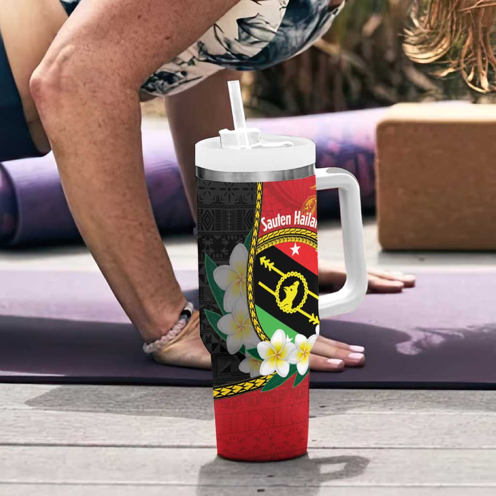 Personalised PNG Sauten Hailans Tumbler With Handle Papua New Guinea Plumeria Melanesian Pattern LT14 - Polynesian Pride