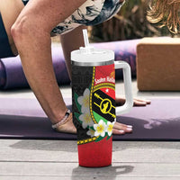 Personalised PNG Sauten Hailans Tumbler With Handle Papua New Guinea Plumeria Melanesian Pattern LT14 - Polynesian Pride