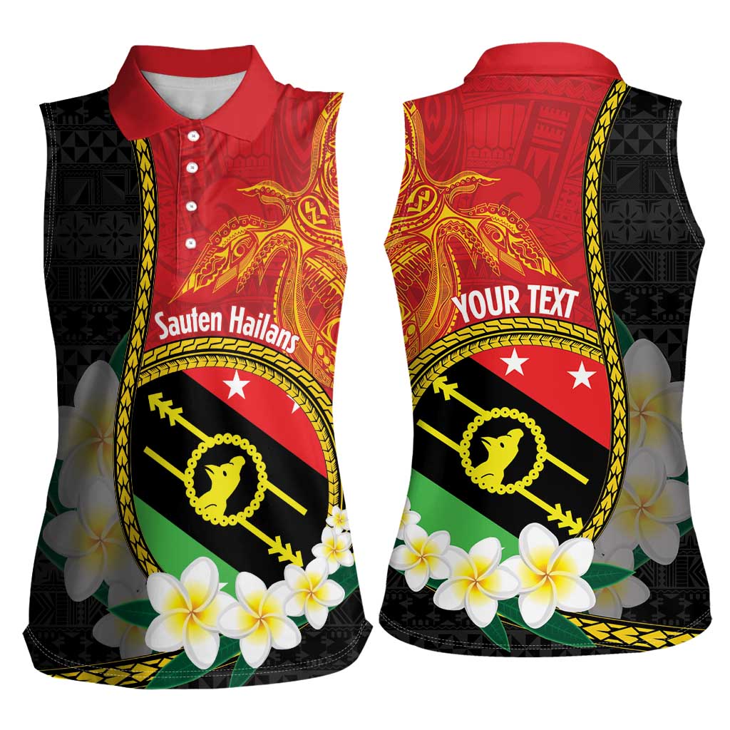 Personalised PNG Sauten Hailans Women Sleeveless Polo Shirt Papua New Guinea Plumeria Melanesian Pattern LT14 - Polynesian Pride