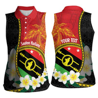 Personalised PNG Sauten Hailans Women Sleeveless Polo Shirt Papua New Guinea Plumeria Melanesian Pattern LT14 - Polynesian Pride