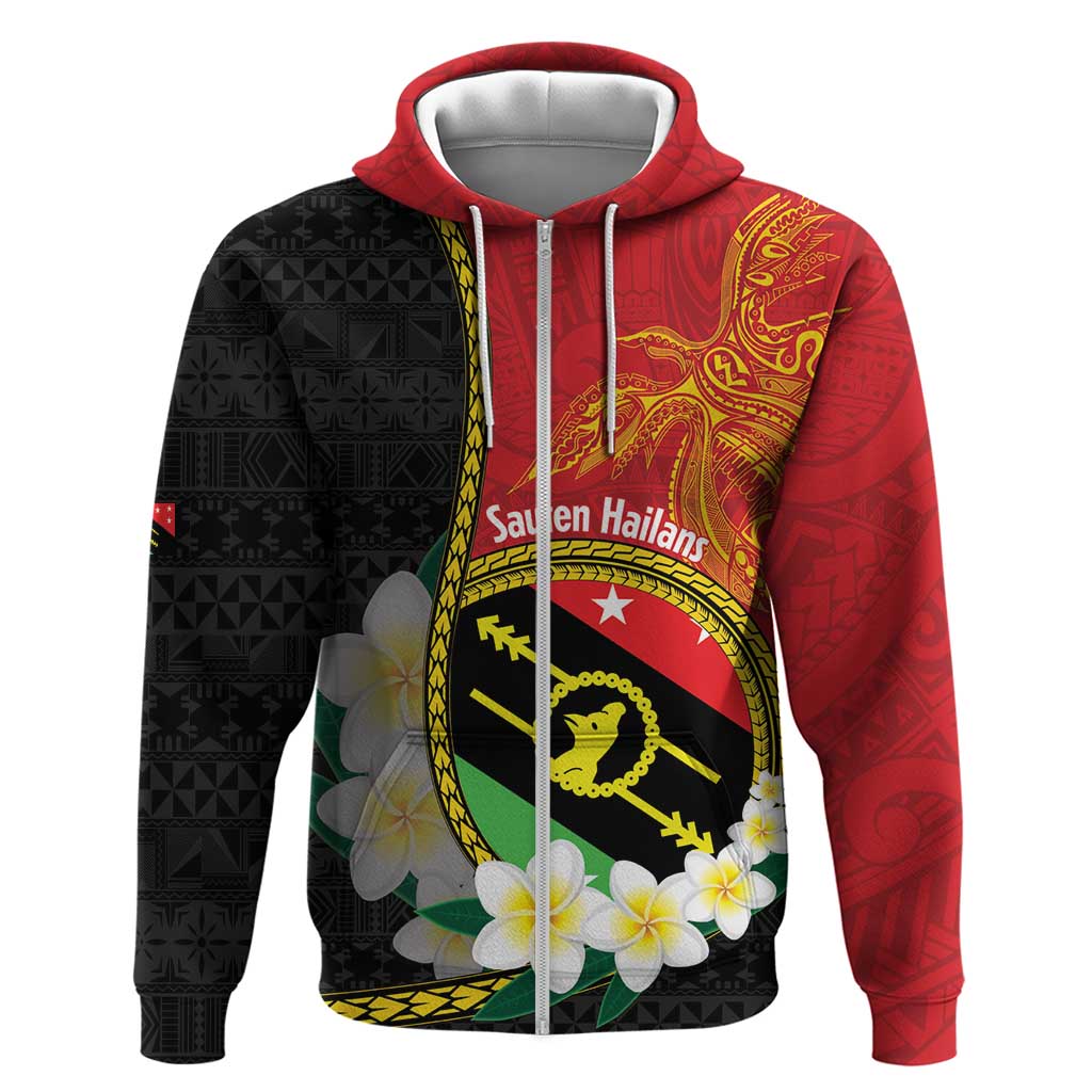 Personalised PNG Sauten Hailans Zip Hoodie Papua New Guinea Plumeria Melanesian Pattern LT14 Zip Hoodie Red - Polynesian Pride