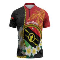 Personalised PNG Sauten Hailans Zipper Polo Shirt Papua New Guinea Plumeria Melanesian Pattern LT14 Red - Polynesian Pride